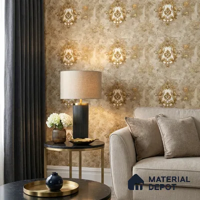 40-555-40 | 10 Meter x 21 Inches Damask Look Wallpaper - 57.41 Sq. Ft.