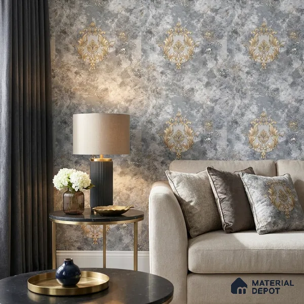 41-555-41 | 10 Meter x 21 Inches Damask Look Wallpaper - 57.41 Sq. Ft.