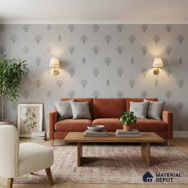 48-555-48 | 10 Meter x 21 Inches Damask Look Wallpaper - 57.41 Sq. Ft.