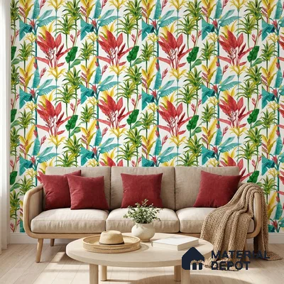 8009 | Multicolor Tropical Banana Leaf Floral Wallpaper - 10 Meter x 21 Inches, 57.41 Sq. Ft.