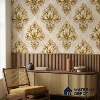 8031 | Green Trellis Palm Leaves Floral Wallpaper - 10 Meter x 21 Inches, 57.41 Sq. Ft.