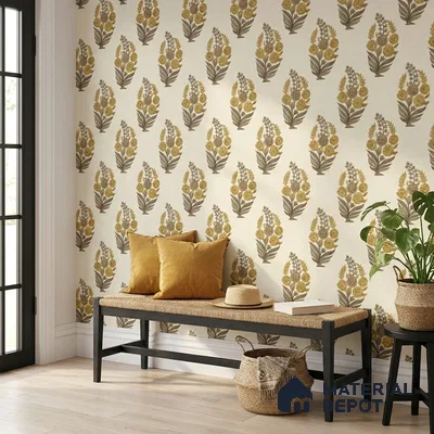 8032 | Cream & Gold Floral Bouquet Motif Patterned Wallpaper - 10 Meter x 21 Inches, 57.41 Sq. Ft.