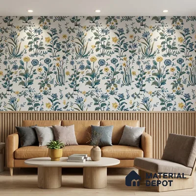 8039 | Blue Wildflower Garden Floral Wallpaper - 10 Meter x 21 Inches, 57.41 Sq. Ft.