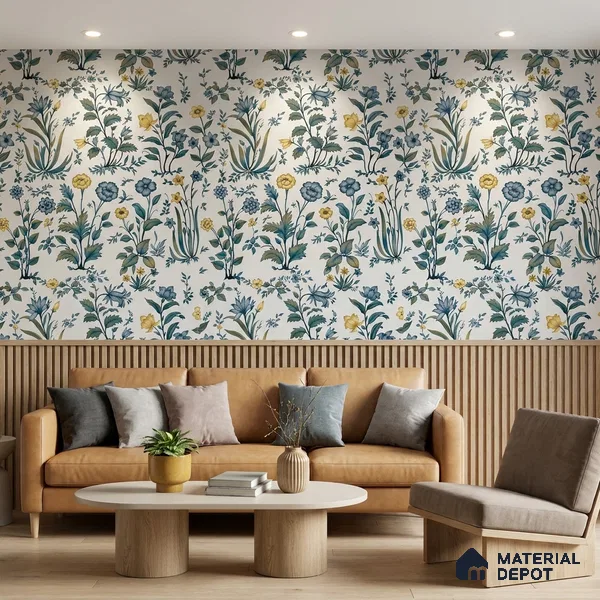 8039 | Blue Wildflower Garden Floral Wallpaper - 10 Meter x 21 Inches, 57.41 Sq. Ft.
