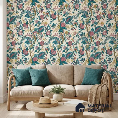 8047 | Cream Green Blossom Twig Floral Wallpaper - 10 Meter x 21 Inches, 57.41 Sq. Ft.