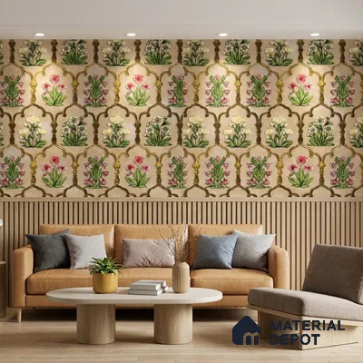 8049 | Tan Flower Trellis Floral Wallpaper - 10 Meter x 21 Inches, 57.41 Sq. Ft.