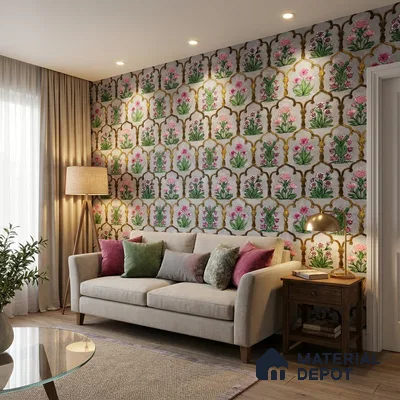 8051 | Grey Flower Trellis Floral Wallpaper - 10 Meter x 21 Inches, 57.41 Sq. Ft.