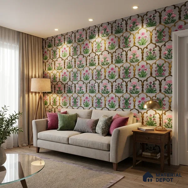 8051 | Grey Flower Trellis Floral Wallpaper - 10 Meter x 21 Inches, 57.41 Sq. Ft.