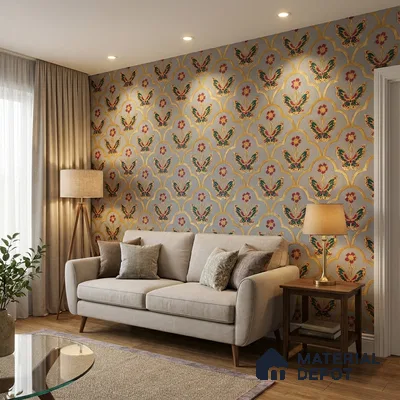 8059 | Grey Multicolor Butterfly Floral Patterned Wallpaper - 10 Meter x 21 Inches, 57.41 Sq. Ft.