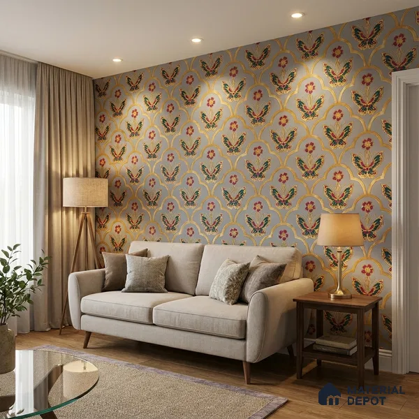 8059 | Grey Multicolor Butterfly Floral Patterned Wallpaper - 10 Meter x 21 Inches, 57.41 Sq. Ft.