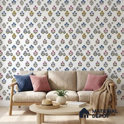 8062 | White & Blue Floral Sprig Patterned Wallpaper - 10 Meter x 21 Inches, 57.41 Sq. Ft.