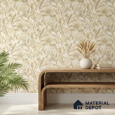 13331 | Cream Butterfly Tropical Floral Wallpaper - 10 Meter x 21 Inch, 57 Sq. Ft.