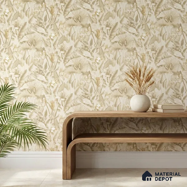 13331 | Cream Butterfly Tropical Floral Wallpaper - 10 Meter x 21 Inch, 57 Sq. Ft.