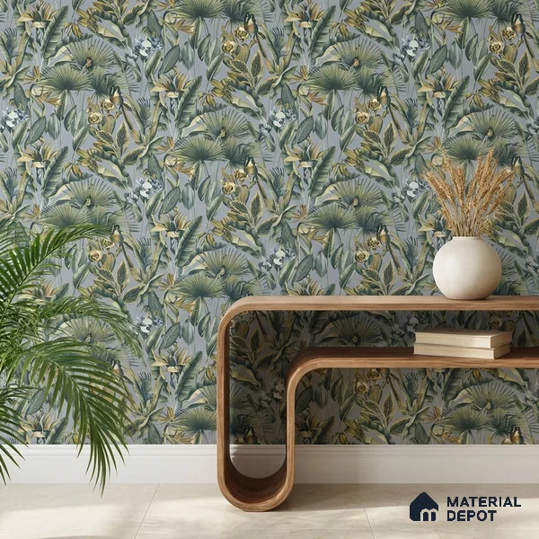 13332 | Grey Toucan Jungle Floral Wallpaper - 10 Meter x 21 Inch, 57 Sq. Ft.