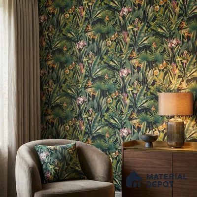 13334 | Black Toucan Jungle Floral Wallpaper - 10 Meter x 21 Inch, 57 Sq. Ft.