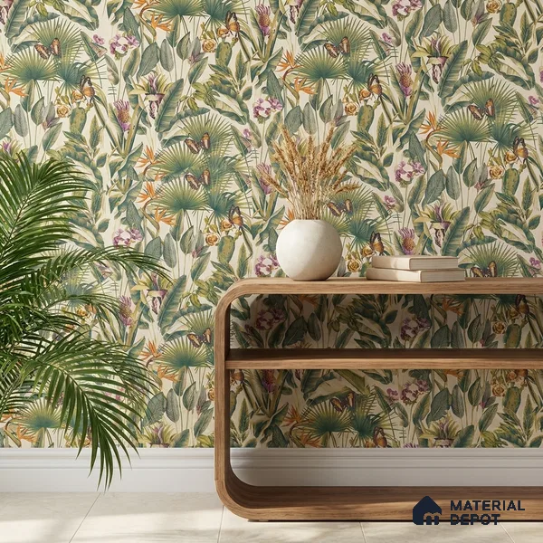 13335 | Cream Butterfly Jungle Floral Wallpaper - 10 Meter x 21 Inch, 57 Sq. Ft.