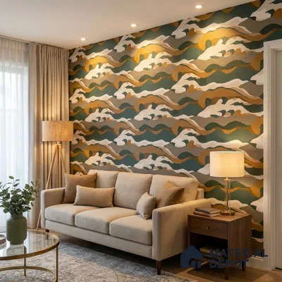 51244004 | Green & Brown Abstract Patterned Wallpaper - 10 Meter x 21 Inch, 57 Sq. Ft.