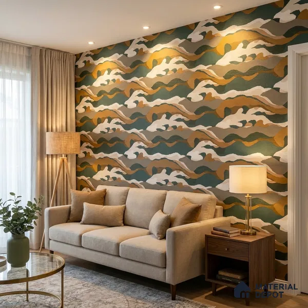 51244004 | Green & Brown Abstract Patterned Wallpaper - 10 Meter x 21 Inch, 57 Sq. Ft.