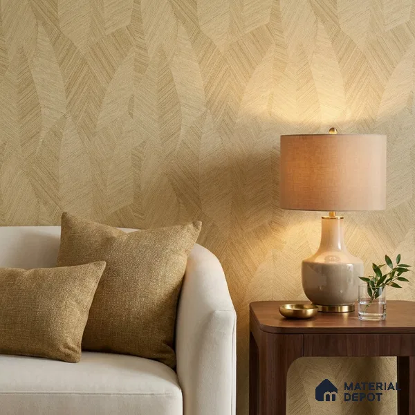 7512-5 | Yellow Woven Leaf Floral Wallpaper - 9.5 Meter x 21 Inch, 55 Sq. Ft.