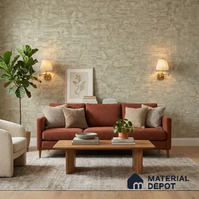 7519-3 | Warm Taupe Triangle Facet Patterned Wallpaper - 9.5 Meter x 21 Inch, 55 Sq. Ft.