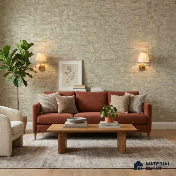 7519-3 | Warm Taupe Triangle Facet Patterned Wallpaper - 9.5 Meter x 21 Inch, 55 Sq. Ft.