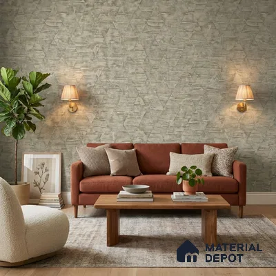 7519-6 | Olive Beige Triangle Facet Patterned Wallpaper - 9.5 Meter x 21 Inch, 55 Sq. Ft.