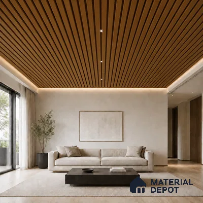 Oak Wood Ocre 10 ft x 0.5 ft (3060x150 mm) Dual Tone Linea Design Interior & Exterior Wall & Ceiling Panel - 15 mm | Suitable for Balcony, Facade & Open Area | Width is Subjected to 5% Variation