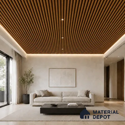 Oak Wood Ocre 10 ft x 0.6 ft (3060x180 mm) Dual Tone Arch Design Interior & Exterior Wall & Ceiling Panel - 17 mm | Suitable for Balcony, Facade & Open Area | Width is Subjected to 5% Variation