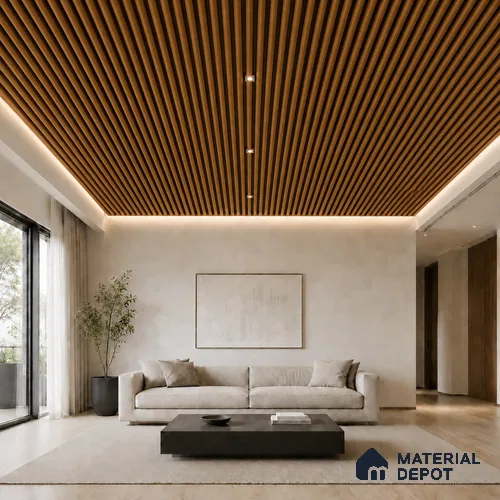 Oak Wood Ocre 10 ft x 0.6 ft (3060x180 mm) Dual Tone Arch Design Interior & Exterior Wall & Ceiling Panel - 17 mm | Suitable for Balcony, Facade & Open Area | Width is Subjected to 5% Variation