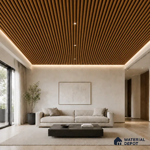 Oak Wood Ocre 10 ft x 0.6 ft (3060x180 mm) Dual Tone Arch Design Interior & Exterior Wall & Ceiling Panel - 17 mm | Suitable for Balcony, Facade & Open Area | Width is Subjected to 5% Variation