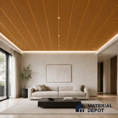 Oak Wood Ocre 10 ft x 0.68 ft (3060x208 mm) Curve Design Interior & Exterior Wall & Ceiling Panel - 10 mm | Suitable for Balcony, Facade & Open Area | Width is Subjected to 5% Variation