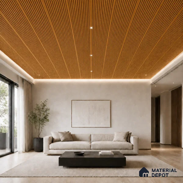 Oak Wood Ocre 10 ft x 0.68 ft (3060x208 mm) Curve Design Interior & Exterior Wall & Ceiling Panel - 10 mm | Suitable for Balcony, Facade & Open Area | Width is Subjected to 5% Variation