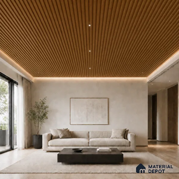 Oak Wood Ocre 10 ft x 0.5 ft (3060x150 mm) Linea Design Interior & Exterior Wall & Ceiling Panel - 15 mm | Suitable for Balcony, Facade & Open Area | Width is Subjected to 5% Variation