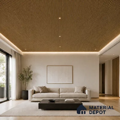 Spiced Walnut 10 ft x 0.45 ft (3060x140 mm) Pyramid Design Interior & Exterior Wall & Ceiling Panel - 14 mm | Suitable for Balcony, Facade & Open Area | Width is Subjected to 5% Variation