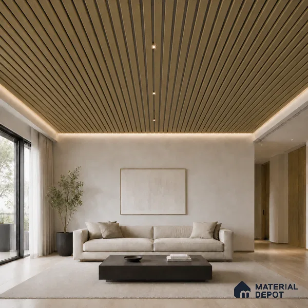 Spiced Walnut 10 ft x 0.5 ft (3060x150 mm) Dual Tone Linea Design Interior & Exterior Wall & Ceiling Panel - 15 mm | Suitable for Balcony, Facade & Open Area | Width is Subjected to 5% Variation