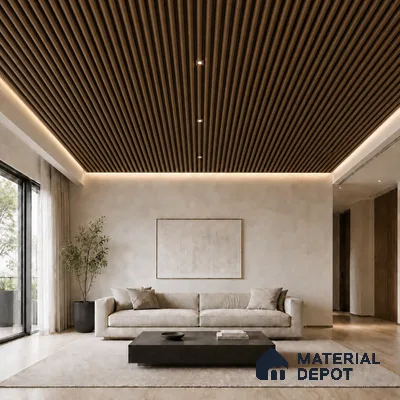 Spiced Walnut 10 ft x 0.6 ft (3060x180 mm) Dual Tone Arch Design Interior & Exterior Wall & Ceiling Panel - 17 mm | Suitable for Balcony, Facade & Open Area | Width is Subjected to 5% Variation