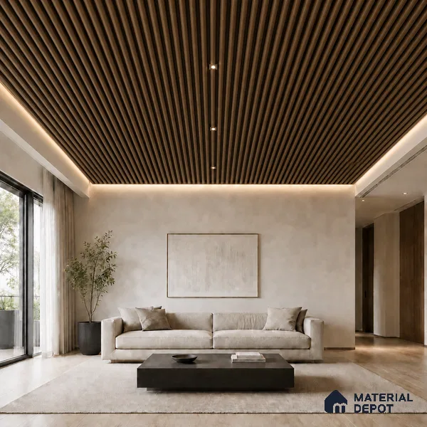 Spiced Walnut 10 ft x 0.6 ft (3060x180 mm) Dual Tone Arch Design Interior & Exterior Wall & Ceiling Panel - 17 mm | Suitable for Balcony, Facade & Open Area | Width is Subjected to 5% Variation