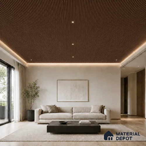 Mahogany 10 ft x 0.45 ft (3060x140 mm) Pyramid Design Interior & Exterior Wall & Ceiling Panel - 14 mm | Suitable for Balcony, Facade & Open Area | Width is Subjected to 5% Variation
