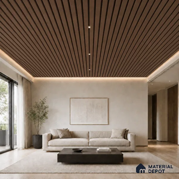 Mahogany 10 ft x 0.5 ft (3060x150 mm) Dual Tone Linea Design Interior & Exterior Wall & Ceiling Panel - 15 mm | Suitable for Balcony, Facade & Open Area | Width is Subjected to 5% Variation