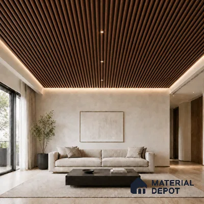Mahogany 10 ft x 0.6 ft (3060x180 mm) Dual Tone Arch Design Interior & Exterior Wall & Ceiling Panel - 17 mm | Suitable for Balcony, Facade & Open Area | Width is Subjected to 5% Variation