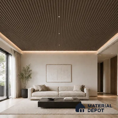 Royal Nut 10 ft x 0.5 ft (3060x150 mm) Linea Design Interior & Exterior Wall & Ceiling Panel - 15 mm | Suitable for Balcony, Facade & Open Area | Width is Subjected to 5% Variation