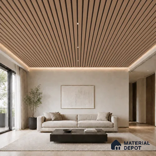 Beech Wood 10 ft x 0.5 ft (3060x150 mm) Dual Tone Linea Design Interior & Exterior Wall & Ceiling Panel - 15 mm | Suitable for Balcony, Facade & Open Area | Width is Subjected to 5% Variation
