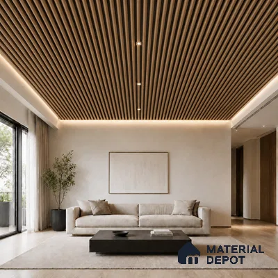 Beech Wood 10 ft x 0.6 ft (3060x180 mm) Dual Tone Arch Design Interior & Exterior Wall & Ceiling Panel - 17 mm | Suitable for Balcony, Facade & Open Area | Width is Subjected to 5% Variation
