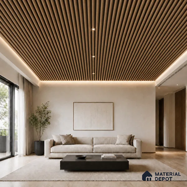 Beech Wood 10 ft x 0.6 ft (3060x180 mm) Dual Tone Arch Design Interior & Exterior Wall & Ceiling Panel - 17 mm | Suitable for Balcony, Facade & Open Area | Width is Subjected to 5% Variation