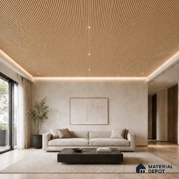 Beech Wood 10 ft x 0.68 ft (3060x208 mm) Curve Design Interior & Exterior Wall & Ceiling Panel - 10 mm | Suitable for Balcony, Facade & Open Area | Width is Subjected to 5% Variation