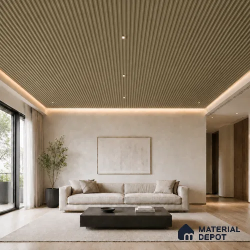 Gold 10 ft x 0.6 ft (3060x180 mm) Arch Design Interior & Exterior Wall & Ceiling Panel - 17 mm | Suitable for Balcony, Facade & Open Area | Width is Subjected to 5% Variation
