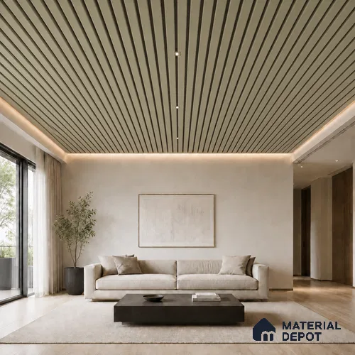 Gold 10 ft x 0.5 ft (3060x150 mm) Dual Tone Linea Design Interior & Exterior Wall & Ceiling Panel - 15 mm | Suitable for Balcony, Facade & Open Area | Width is Subjected to 5% Variation
