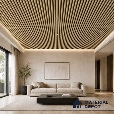 Gold 10 ft x 0.6 ft (3060x180 mm) Dual Tone Arch Design Interior & Exterior Wall & Ceiling Panel - 17 mm | Suitable for Balcony, Facade & Open Area | Width is Subjected to 5% Variation