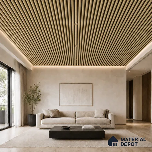 Gold 10 ft x 0.6 ft (3060x180 mm) Dual Tone Arch Design Interior & Exterior Wall & Ceiling Panel - 17 mm | Suitable for Balcony, Facade & Open Area | Width is Subjected to 5% Variation
