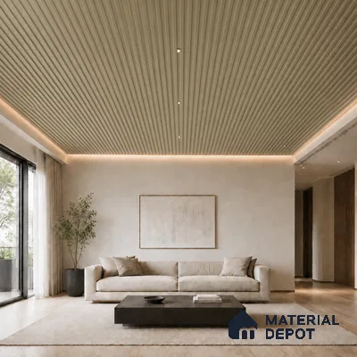 Gold 10 ft x 0.5 ft (3060x150 mm) Linea Design Interior & Exterior Wall & Ceiling Panel - 15 mm | Suitable for Balcony, Facade & Open Area | Width is Subjected to 5% Variation